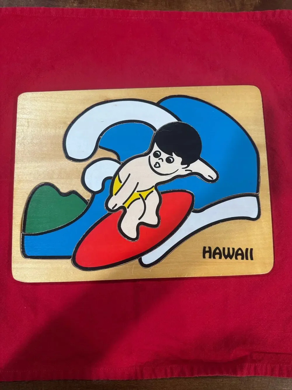 Vintage Hawaii Wooden Tray Puzzle Surfer Boy 9.5